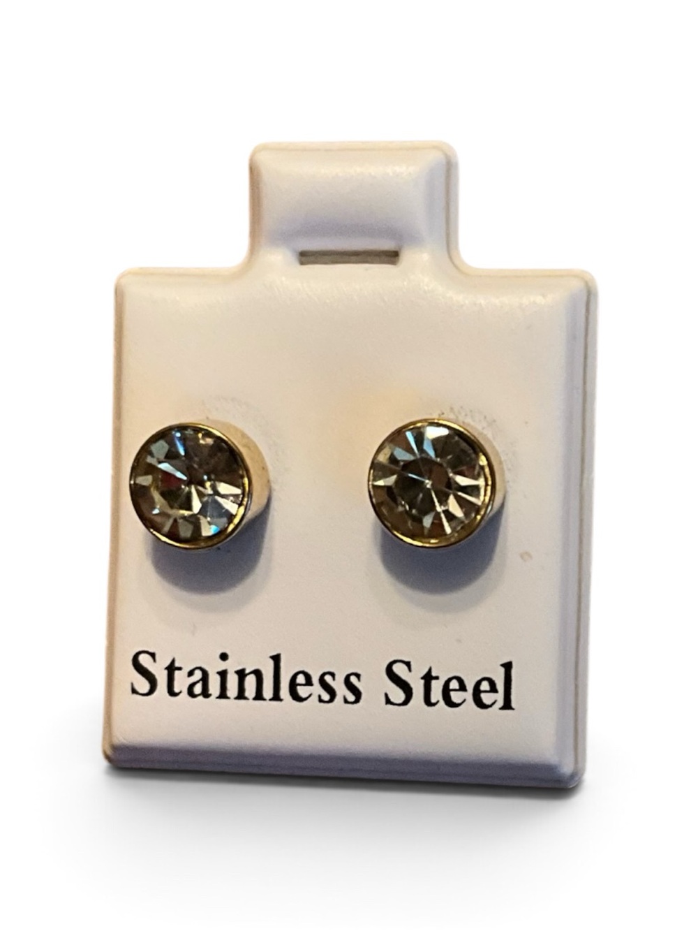 Gold-Tone Clear Crystal Stud Earrings - Stainless Steel